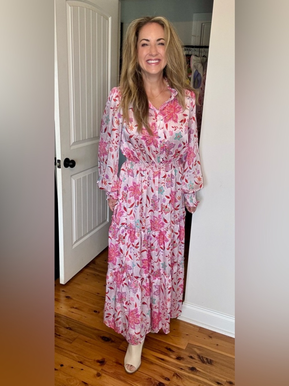 Karlie Pink Floral Tiered Maxi Dress